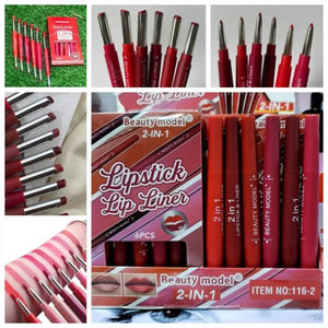 2-in-1 Waterproof Lipstick & Lip Liner – Long-lasting, All-day Color | Best Quality ]waterproof Lipstick [random Shades]