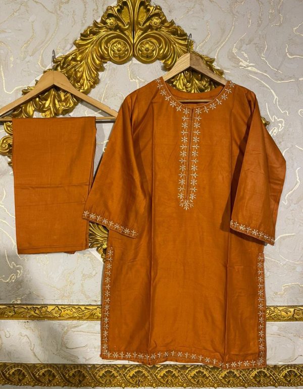 2pcs Stitched Suits 2 Pcs Elegant Women’s Stitched Embroidered Linen Shirt And Trouser