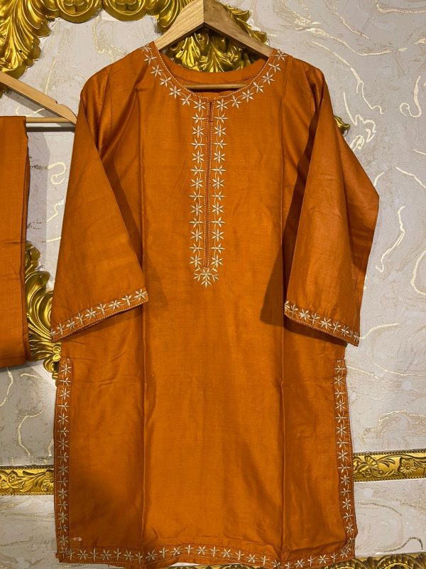 2pcs Stitched Suits 2 Pcs Elegant Women’s Stitched Embroidered Linen Shirt And Trouser