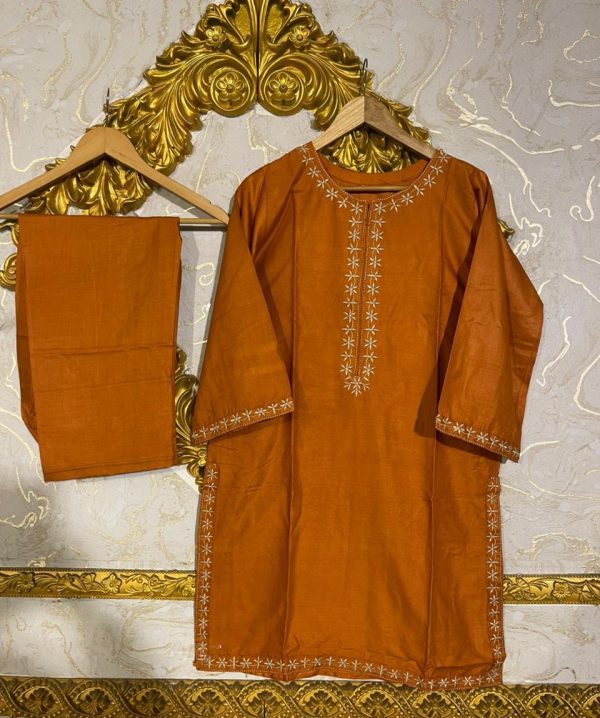 2pcs Stitched Suits 2 Pcs Elegant Women’s Stitched Embroidered Linen Shirt And Trouser