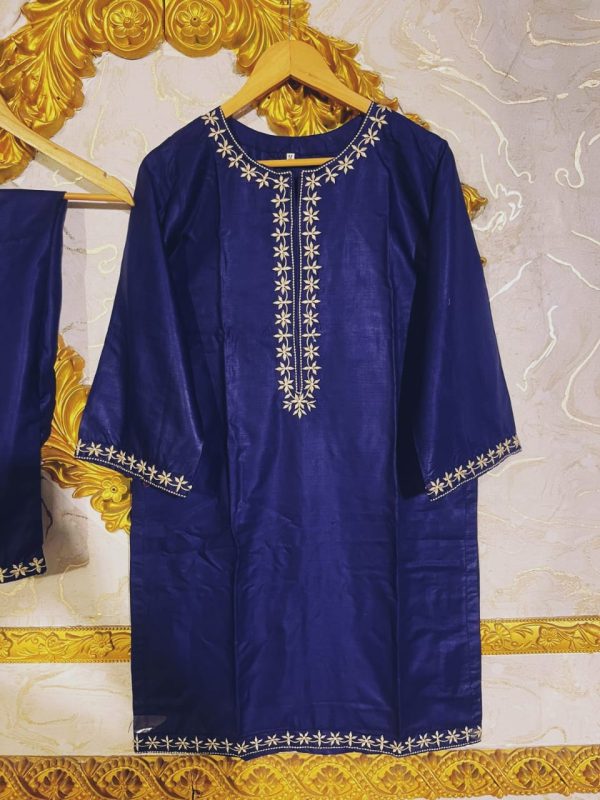 2pcs Stitched Suits 2 Pcs Elegant Women’s Stitched Embroidered Linen Shirt And Trouser