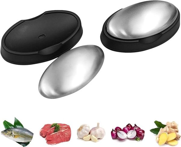 Odor Removing Steel Soap Bar With Stand And Box | Soap For Lazy People | Odor Remover Bar Deodorant Metal Soap Stainless Steel Soap Bar Eliminating Smell Like Onion, Garlic Or Fish And Holder Dishes For Kitchen