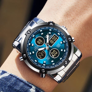 Skemie 1389 Men’s Digital Analog Watch Waterproof Digital Chronograph Led Multi-time Business Watch Stainless Steel (without Box)