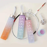 Sports Water Bottles 3 Pcs Set With Motivational Time Marker & Leak Proof Flip Top Lid (random Color)