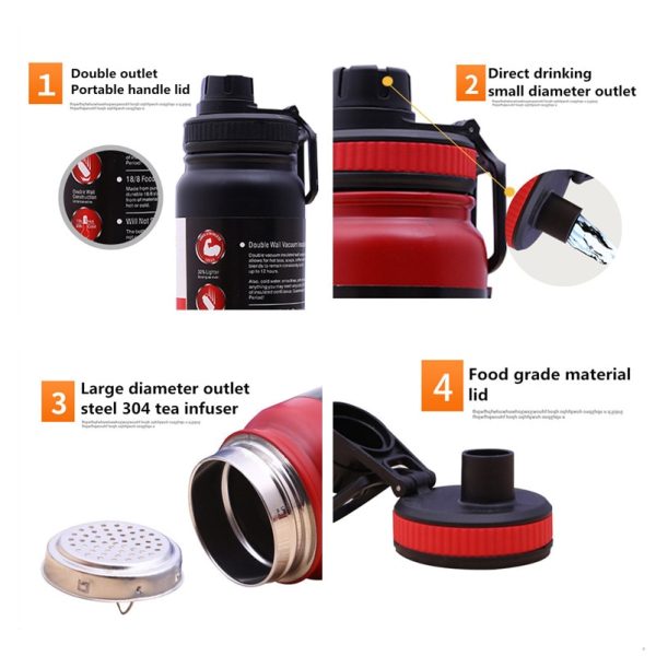 Vacuum Insulated Double Wall Stainless Steel Water Bottle/sports Kettle Hot & Cold, Leak & Sweat Proof Thermos Flask 1000ml (random Color)